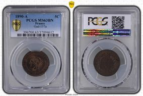 1890-A 5C Gad-157a MS63BN