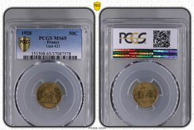 1928 50C Gad-421 F-191 MS65