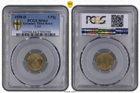 1938-D 5 Pfg J-363 MS64