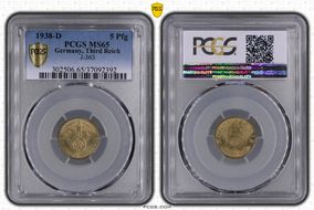 1938-D 5 Pfg J-363 MS65