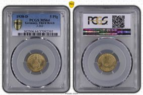 1938-D 5 Pfg J-363 MS64