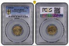 1938-D 5 Pfg J-363 MS65