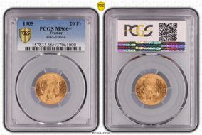 "1908" 20 Fr Gad-1064a F-535 Refrappe MS66+