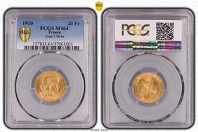 "1910" 20 Fr Gad-1064a F-535 Refrappe MS64
