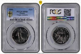 1991 5 Fr Gad-771 Frappe médaille MS68