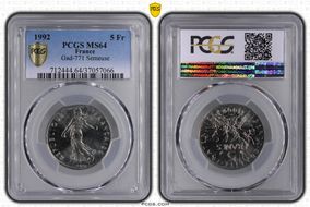 1992 5 Fr Gad-771 Semeuse MS64