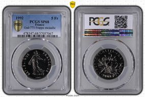 1992 5 Fr Gad-771 Frappe médaille MS68