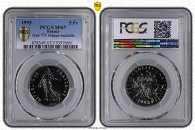 1993 5 Fr Gad-771 Frappe médaille MS67