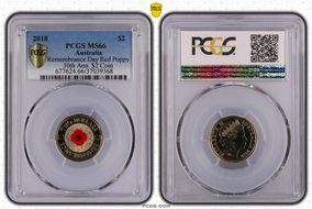 2018 $2 Remembrance Day Red Poppy 30th Ann. $2 Coin Colorized MS66