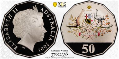 2001 50C Centenary of Federation Colorized PR70DCAM