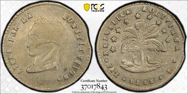 1855-PAZ P 1/2 Sol KM-127 La Paz Head AU53