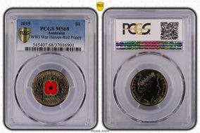 2015 $1 WWI War Heroes-Red Poppy Colorized MS68