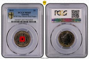 2015 $1 WWI War Heroes-Red Poppy Colorized MS69