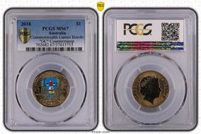 2018 $1 Commonwealth Games Borobi "GC" Counterstamp MS67