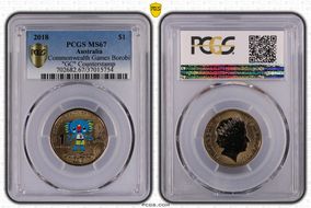 2018 $1 Commonwealth Games Borobi "GC" Counterstamp MS67