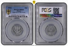 1944 50C Gad-425 F-196 Vichy MS64