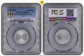 1919-D 50 Pfg J-301 MS65
