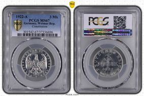 1922-A 3 Mk Constitution J-303 MS67