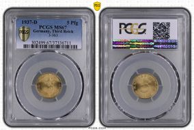 1937-D 5 Pfg J-363 MS67