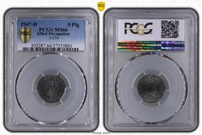 1947-D 5 Pfg J-374 MS66
