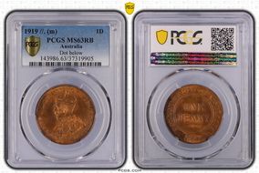 1919 //. (m) 1D Dot below MS63RB