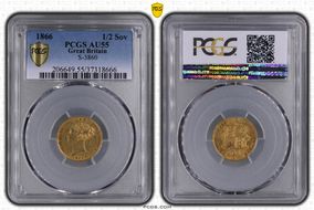 1866 1/2 Sov S-3860 AU55