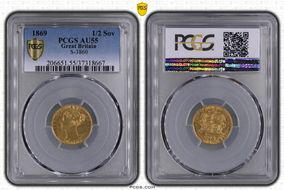 1869 1/2 Sov S-3860 AU55