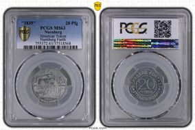"1835" 20 Pfg Streetcar Token Nurnberg Furth MS63