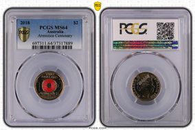 2018 $2 Armistice Centenary Colorized MS64