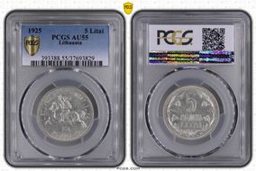 1925 5 Litai KM-78  Ag AU55