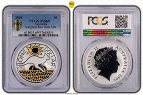 2009 $1 Kangaroo Ag-Ken Done Selective Gilt MS69