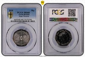 2018 50p Isaac Newton MS68