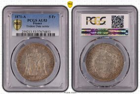 1871-A 5 Fr Trident Date serrée Gad-744 F-334 AU53