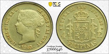 1863 4 Peso KM-144 Au MS62