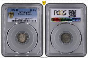 1876-D 20 Pfg J-5 MS65