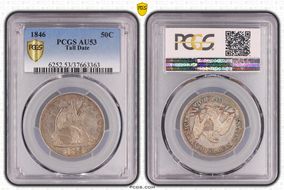 1846 50C Tall Date AU53