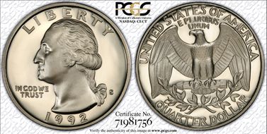 1992-S 25C PR70DCAM