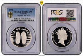 1992 $10 Penguins w/Chicks PR70DCAM