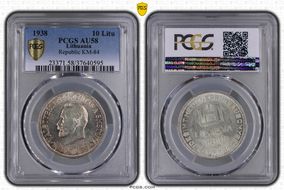 1938 10 Litu Republic  ↑↑ KM-84 Ag AU58