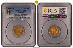 1887-S 1/2 Sov S-3862E Young Head AU55