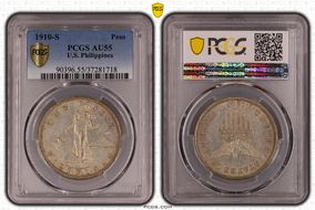 1910-S Peso KM-172  Ag AU55