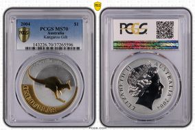 2004 $1 Kangaroo Ag Selective Gilt MS70