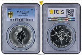 1997 $5 Maple Leaf Ag MS68