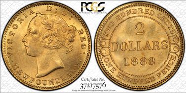 1888 $2 D-3 Dot L&R of NFLD MS64+