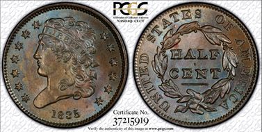1835 1/2C MS64BN