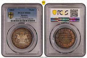 1863 Thaler Liberation KM-246  Ag MS66