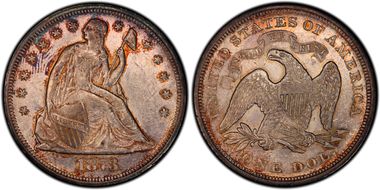 1873 $1 Seated AU58