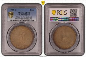 1905-S Peso Allen-16.06a Straight Serif AU58