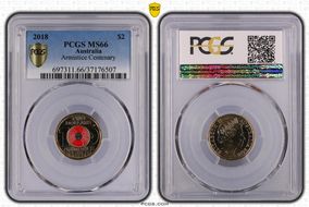 2018 $2 Armistice Centenary Colorized MS66