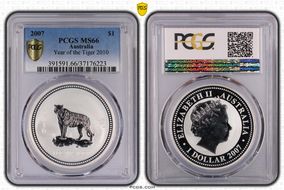 2007 $1 Year of the Tiger 2010 Ag MS66